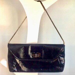 Ann Taylor Black Glossy Shimmer Clutch and Shoulder Evening Bag